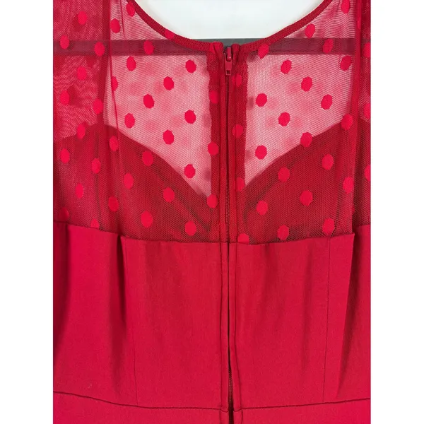 Torrid Red Polka Dot Mesh Yoke Fit and Flare Midi Dress Size 14 Retro Style - Image 10