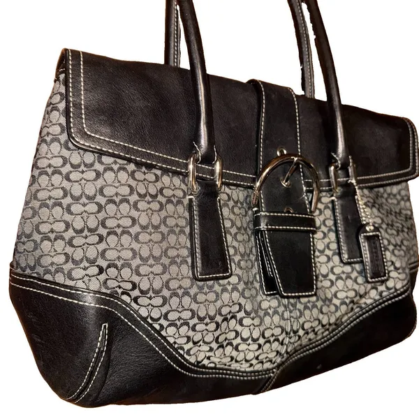 Vintage Soho Coach Signature Demi Buckle Flap Shoulder Bag 6388 Charcoal Black - Image 4