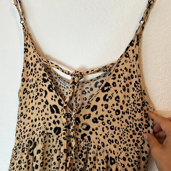 Leopard Print Spaghetti Strap Mini Dress Tan Size M - Image 5