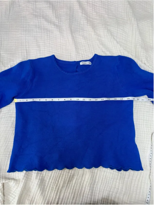 Women's Peace n' love Blue Scalloped Crew Neck Sweater Button S Wool Viscose - Image 6