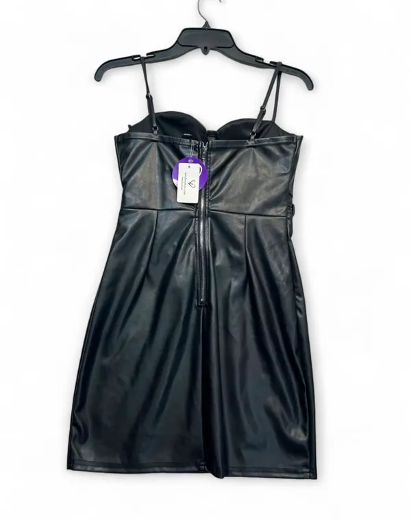 Windsor black faux leather mini dress with corset top and lace-up detail, size M #party #goingout - Image 2