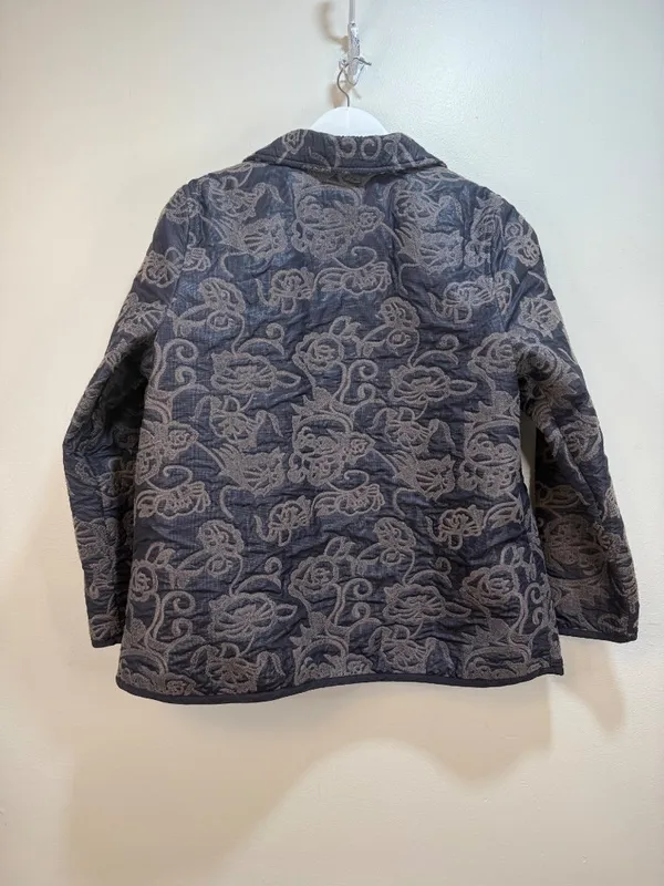 Chenille Embroidered Floral Jacquard Quilted Cottagecore Button Front Jacket Med - Image 5