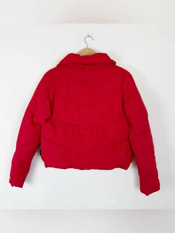 Abercrombie & Fitch Red Quilted Puffer Jacket Crop High Neck Cozy Y2K - Image 2