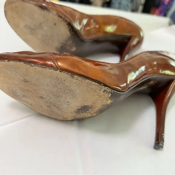 Stuart Weitzman Bronze Peeptoe Stiletto Heels Size 8 Corpcore 80s Power Dressing - Image 12