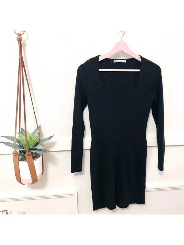 Abercrombie & Fitch Black Sweetheart Ribbed Long Sleeve Sweater Dress Size L - Image 2