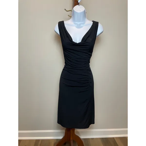 White House Black Market Womens Black Ruched Sheath Dress Size 8 - Image 10