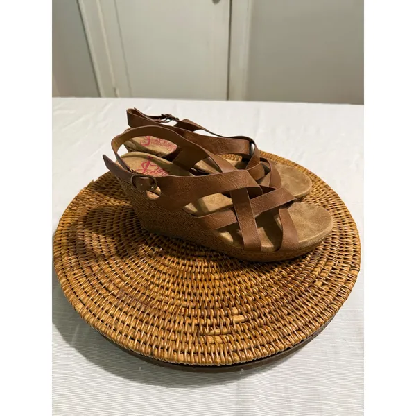 Jellypop Womens Brown Strappy Wedge Sandals Memory Foam Espadrille Heel - Image 2