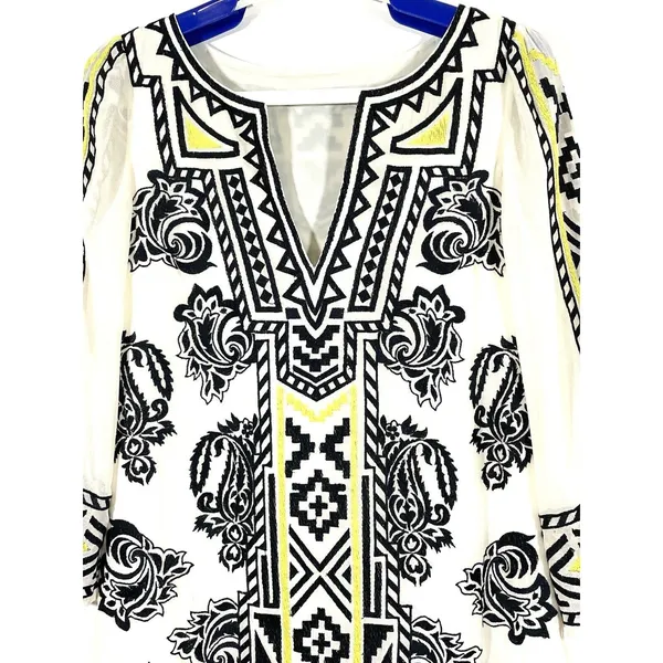 Alice + Olivia Woman's Lowell Embroidered Shift Mini Dress Size XS Ivory Black - Image 4