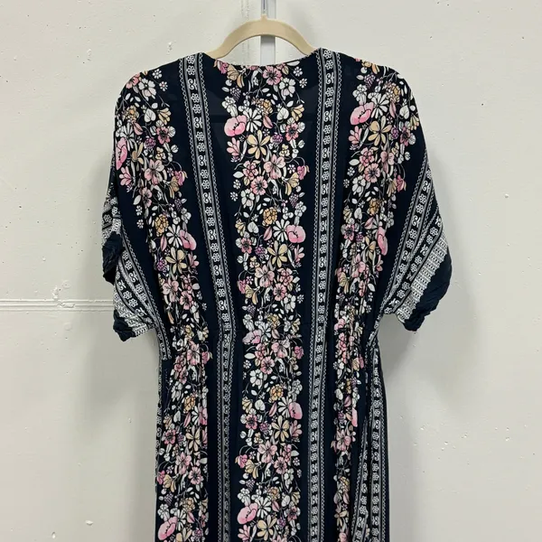 Minkpink Navy Floral Button Front Maxi Dress Boho Tassel Waist Pink Cream Medium - Image 6