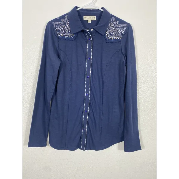 Idyllwind Navy Embellished Top size XS Cowgirl core rodeo style edgy western - Image 4