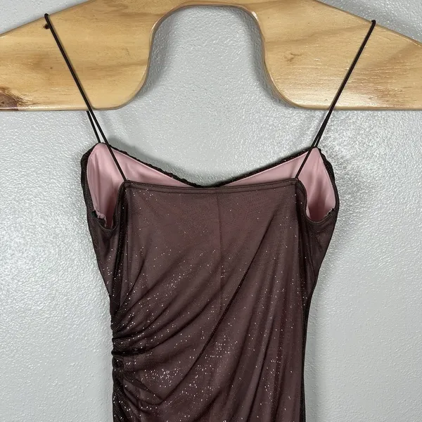 Vtg City Triangles Maxi Prom Dress XS/Small? Formal Gown Brown Sparkly Fairy Y2K - Image 6