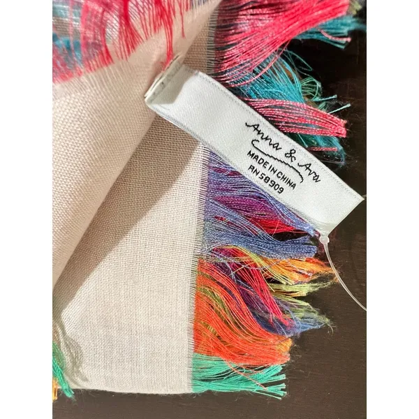 Anna & Ava Boho Multicolor Fringe Scarf Lightweight Neutral Wrap Festival Travel From India - Image 3