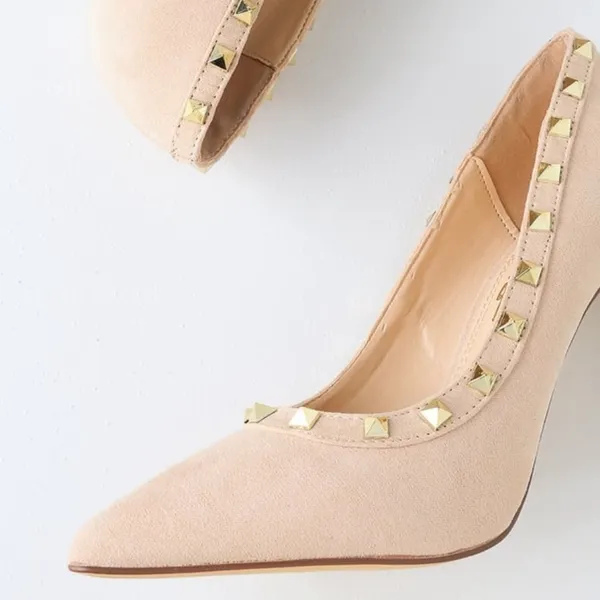 Lulus‎ Vydia Suede Studded Pumps in Nude Size 8 - Image 3