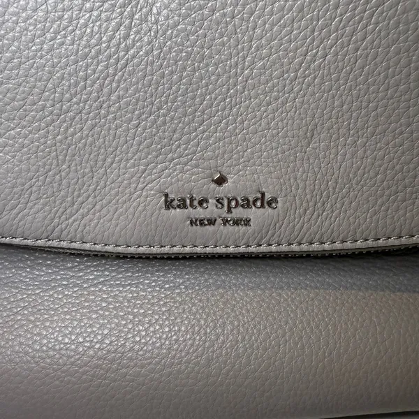 Kate Spade Jackson Gray Taupe Soft Pebbled Leather Medium Flap Crossbody Bag - Image 5