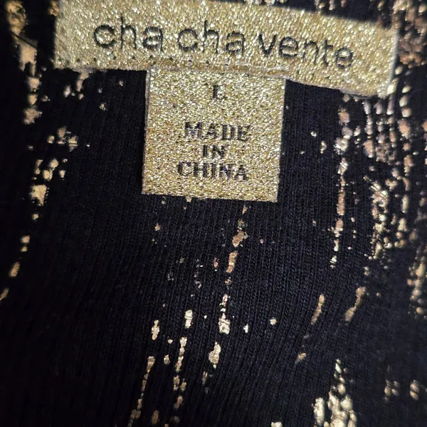 Cha Cha Vente Black Gold Distressed Graphic Print 3/4 Sleeve Top L Whimsigoth - Image 6