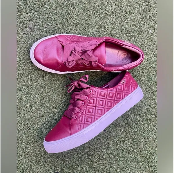 Tory Burch Marion Quilted Red Agate Leather Trainers Sneakers Size US 8.5 - Image 2
