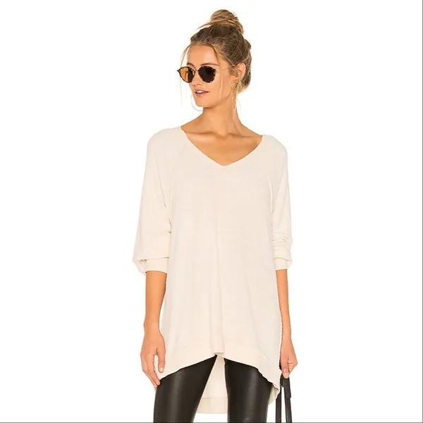 Free People Take It Off‎ Sweatshirt Inside Out Raglan Slouchy Ivory XS - Image 2