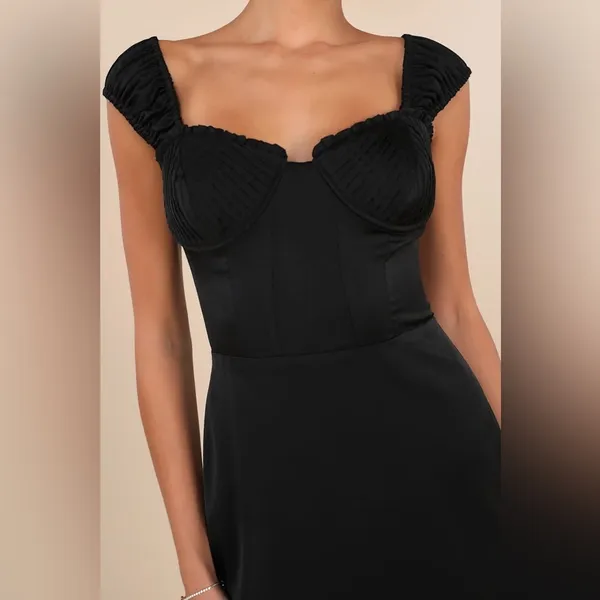 Lulus Perfected Aesthetic‎ Black Satin Ruffled Bustier Mini Dress Size S - Image 13