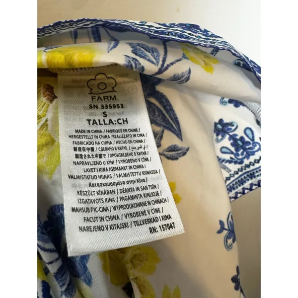 Farm Rio Blue White Tropical Floral Print Ruffle Mini Romper Size Small S - Image 7