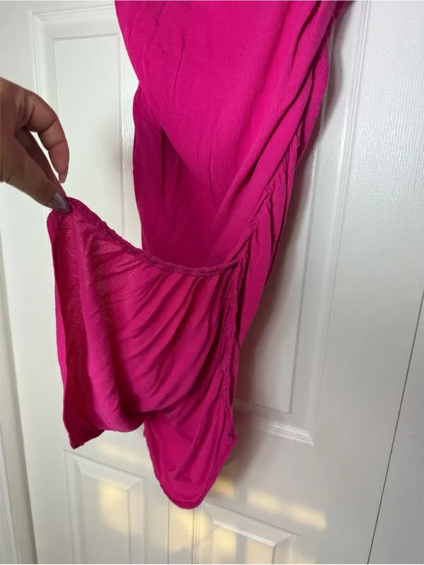 PrettyLittleThing Fuchsia Hot Pink Ruched Bodycon Midi Skirt Size 12 Large - Image 7