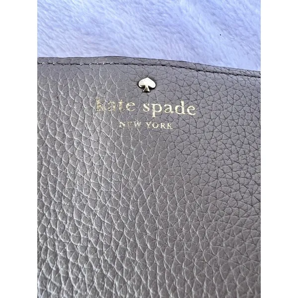 Kate Spade Pebble Leather Wallet Tan Beige Compact ID Multiple Pockets Womens - Image 10