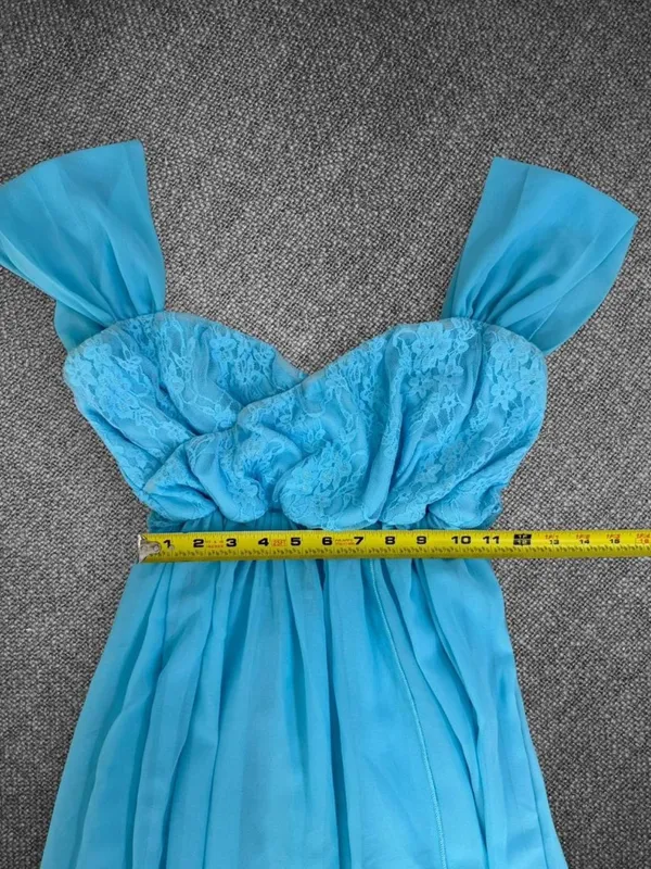 Light Blue Lace Chiffon Off‑Shoulder Gown Size XL - Image 5