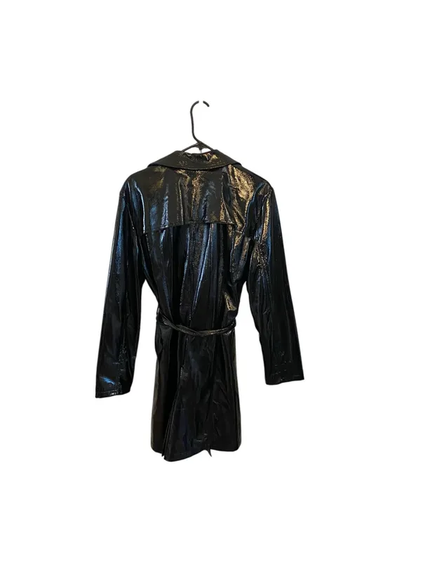 INC Glossy Black Patent Leather Belted Midi Trench Coat Goth Glam witchy 90s y2k - Image 11