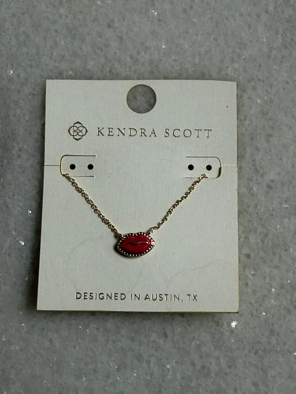 Kendra Scott Gold Chain Necklace Hot Pink Lip Enamel Pendant New - Image 6