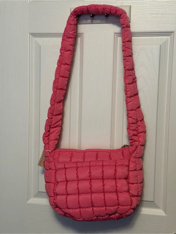 Free People Quilted Hot Pink Puffer Crossbody Bag - Image 4