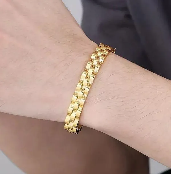 9mm Stainless Steel Cuff Bangle Unisex Bracelet (Gold) - Image 2