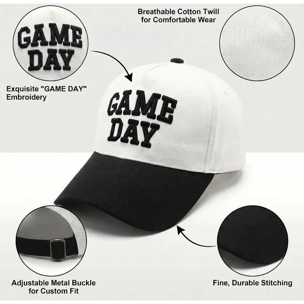 NWT Game Day Two-Tone Baseball Cap Black White Embroidered Sports Hat OS - Image 4