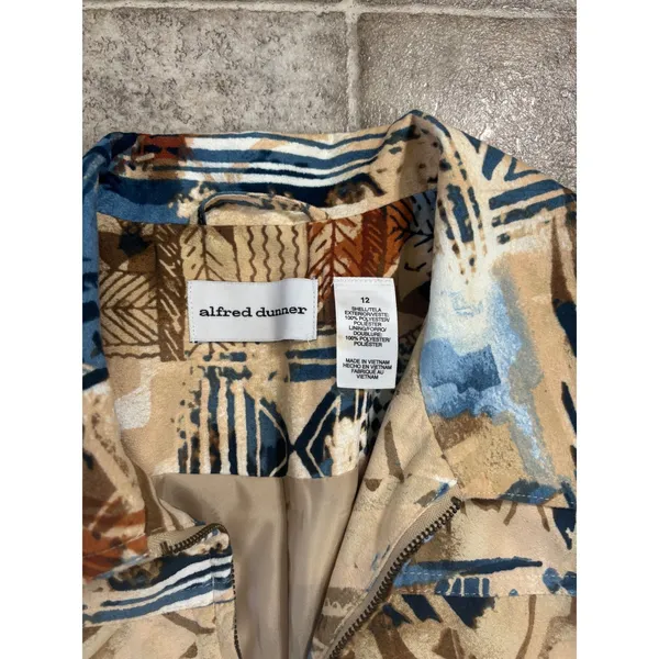 Alfred Dunner Womens Blue Tan Abstract Geometric Zip Up Jacket‎ Size 12 - Image 4