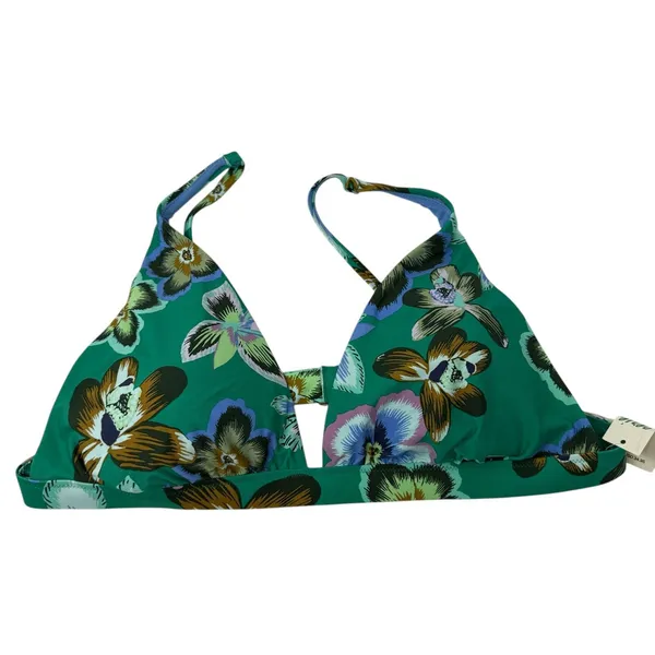 Aerie Green Floral Triangle Bikini Top Preppy Summer Beach‎ Pool NWT Womens XL - Image 2