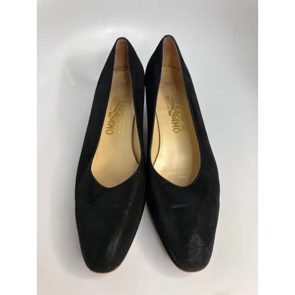 Salvatore Ferragamo Pumps Womens 10.5 AA Black Good Block Heel Textured Italy - Image 2