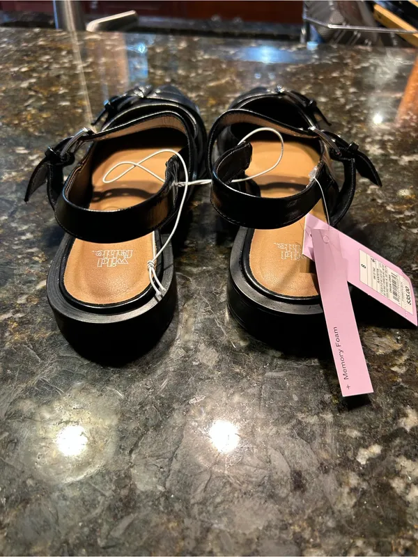 Size 8 Peyton Double Buckle black Slingback Flats by wild‎ fable alt punk rock - Image 3