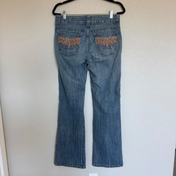 Lee One True Fit Jean Womens 7/8M Blue Bootcut Denim Embroidered Pockets Y2K Vtg - Image 3