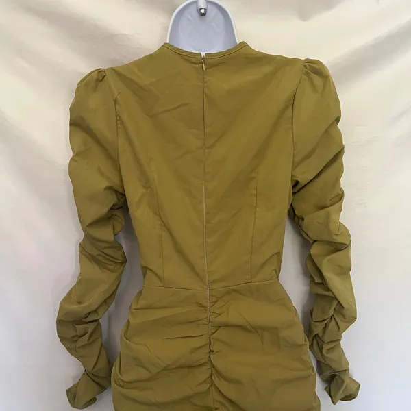 PrettyLittleThing Y2K CutOut Bodycon Dress Sz 4 Club Ruched Party Olive Indie - Image 9
