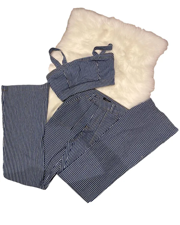 Forever 21 Striped Denim Crop Top and Wide Leg Jean 2 Piece Set Size Small - Image 10