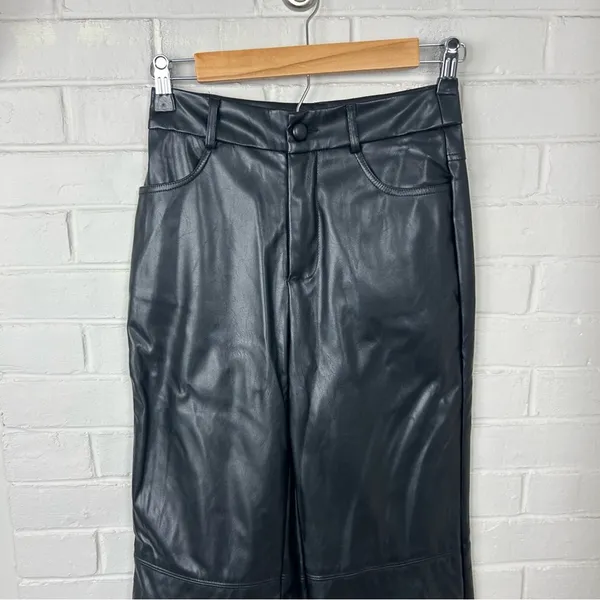 SHEIN Black Faux Leather Straight Leg Pants Size XS - Image 3