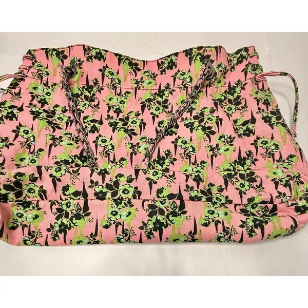 Volcom 2000s Pink Green Floral Large Tote Bag‎ Chain Handles Hobo Beach Casual - Image 14