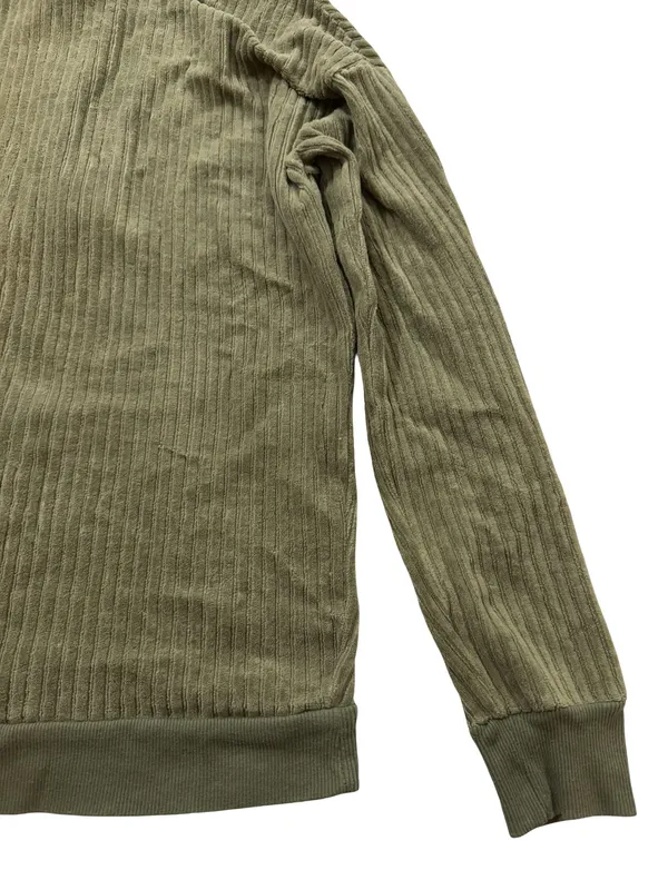 Maurices Olive Green Ribbed Corded Tie Neck Pullover Sweater Front Small Women's - Image 13