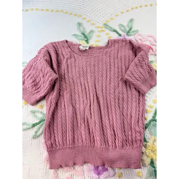 Peggy's vtg Pink Cable Knit Short Sleeve Sweater Top Size‎ S - Image 3