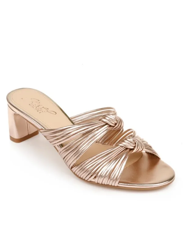 Jewel Badgley Mischka Cheryl Metallic Leather Block Heel Sandals Rose Gold 8 - Image 2