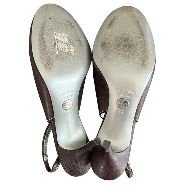 Dolce & Gabbana Women’s Vintage Y2K Brown Round Toe Silver Logo Pump Heels 38 - Image 8