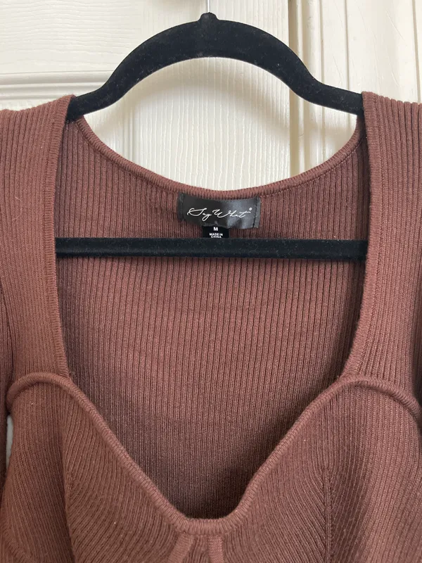 Knit Long Sleeve Top Brown Size M - Image 3