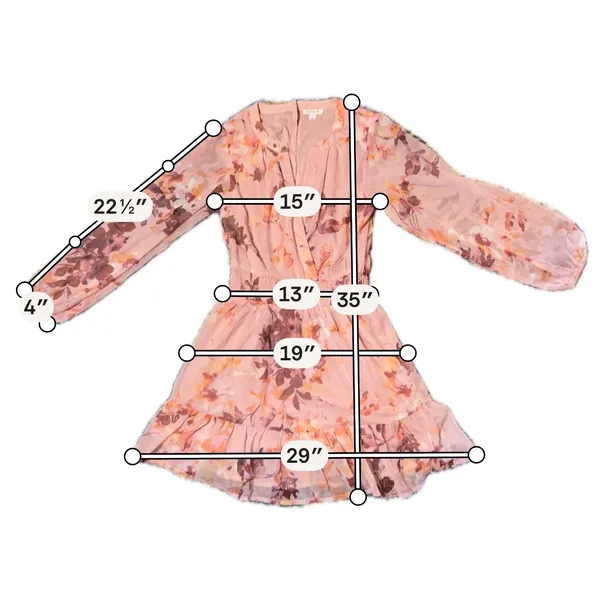 Venus Floral Mini Dress Women XS Pink Excellent Smocked Waist Long Sleeve - Image 5