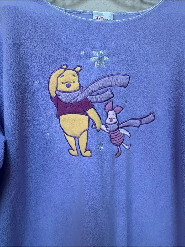 Vintage Disney Store Pooh Piglet Lavender Fleece Pullover XL Y2K - Image 5
