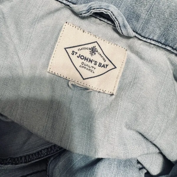 St Johns Bay Women M Chambray Blue Utility Jacket Lightweight Drawstring Waist - Image 7