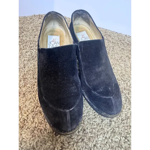 Joan & David Too Black Suede Block Heel Loafers Handmade Italy Vibram Sole 7.5M - Image 3