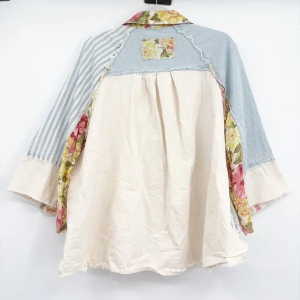 POL Womens Mixed Patchwork Floral Striped Boho‎ Oversized Button Up Shirt Size L - Image 10